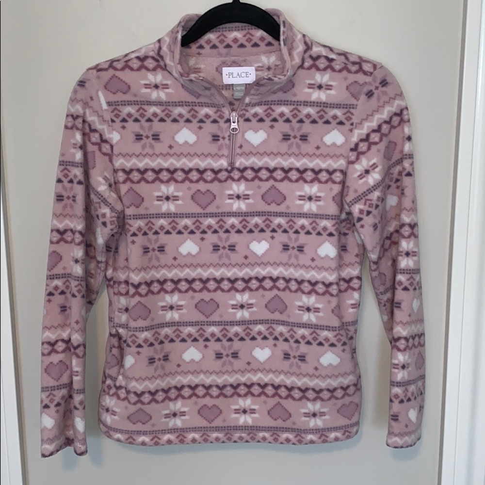Cozy fleece pullover: pink with hearts
